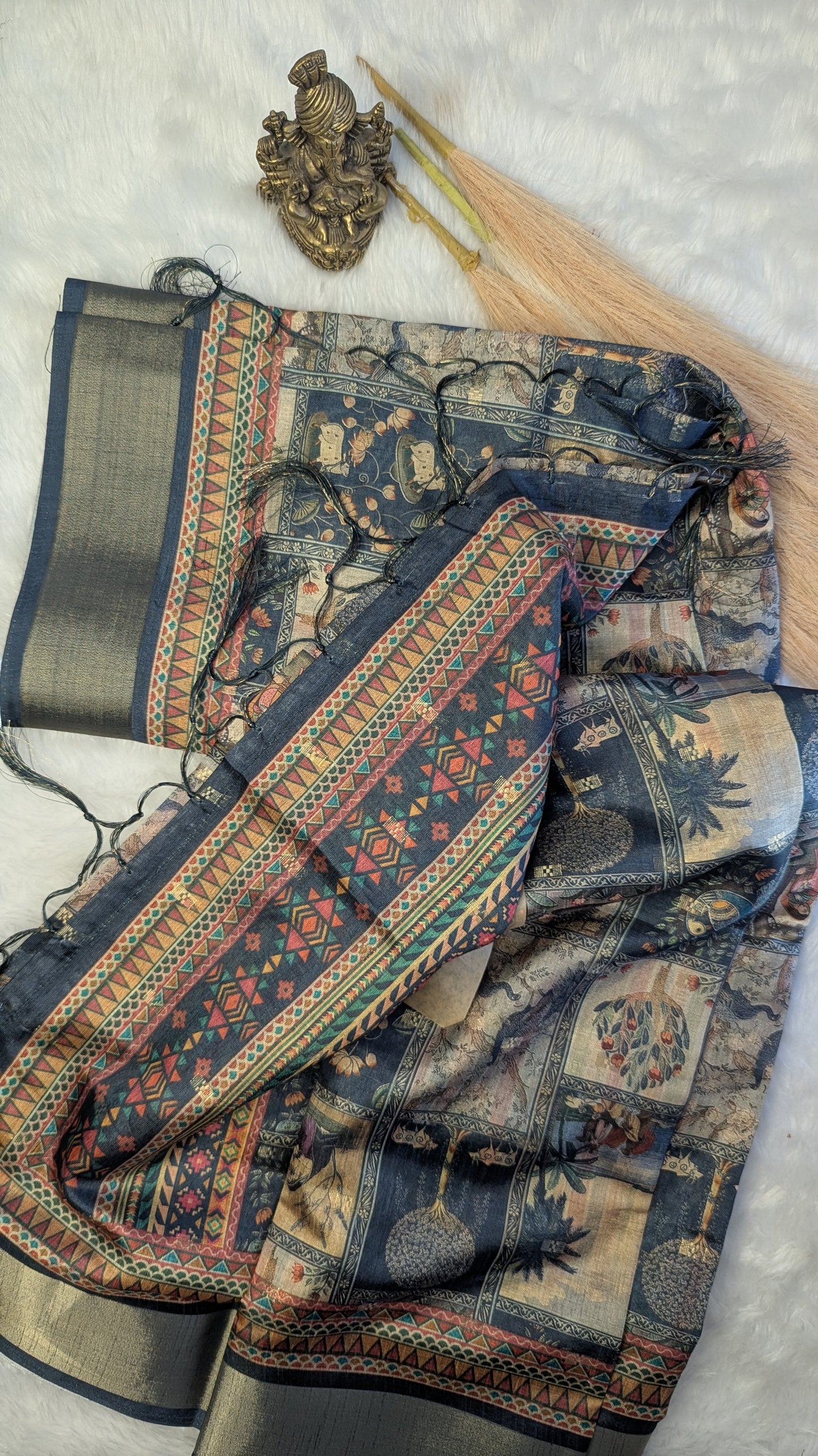 Art Silk Tapestry Saree - Peacock Blue