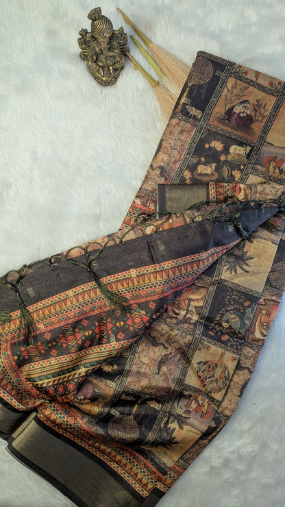 Art Silk Tapestry Saree - Grey