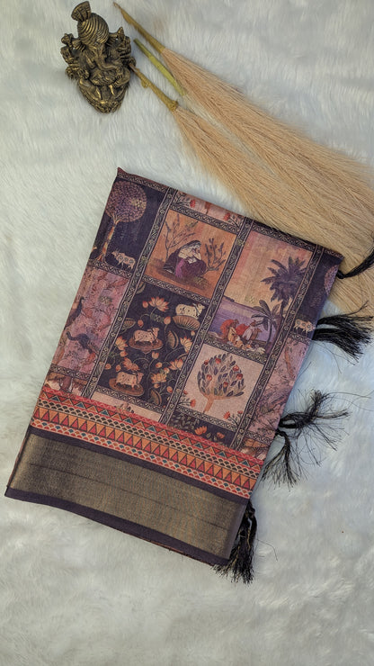 Art Silk Tapestry Saree - Peach