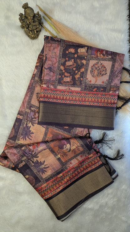 Art Silk Tapestry Saree - Peach