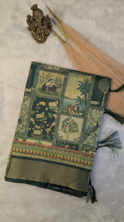 Art Silk Tapestry Saree - Green