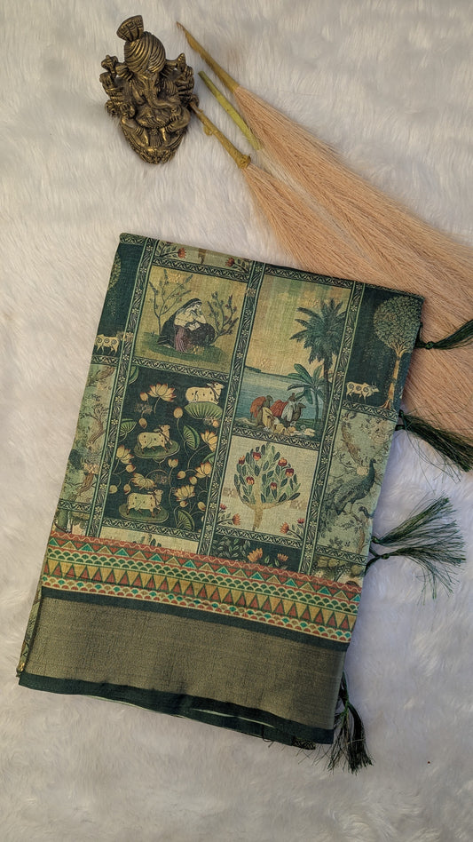 Art Silk Tapestry Saree - Green