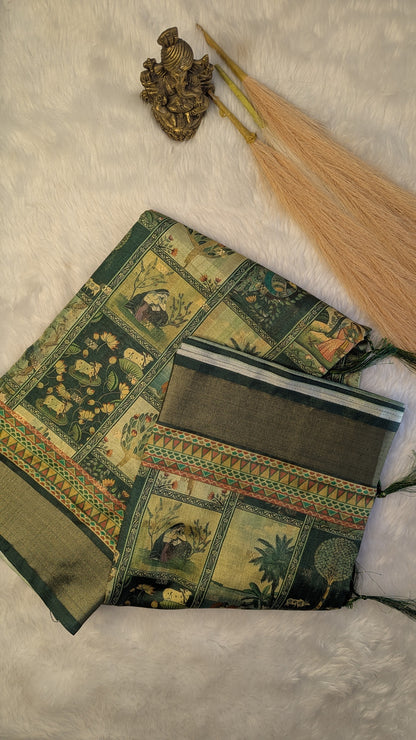 Art Silk Tapestry Saree - Green