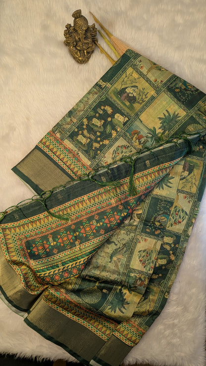 Art Silk Tapestry Saree - Green