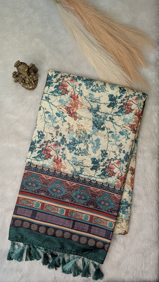 Cotton Blend Tussar Silk Saree