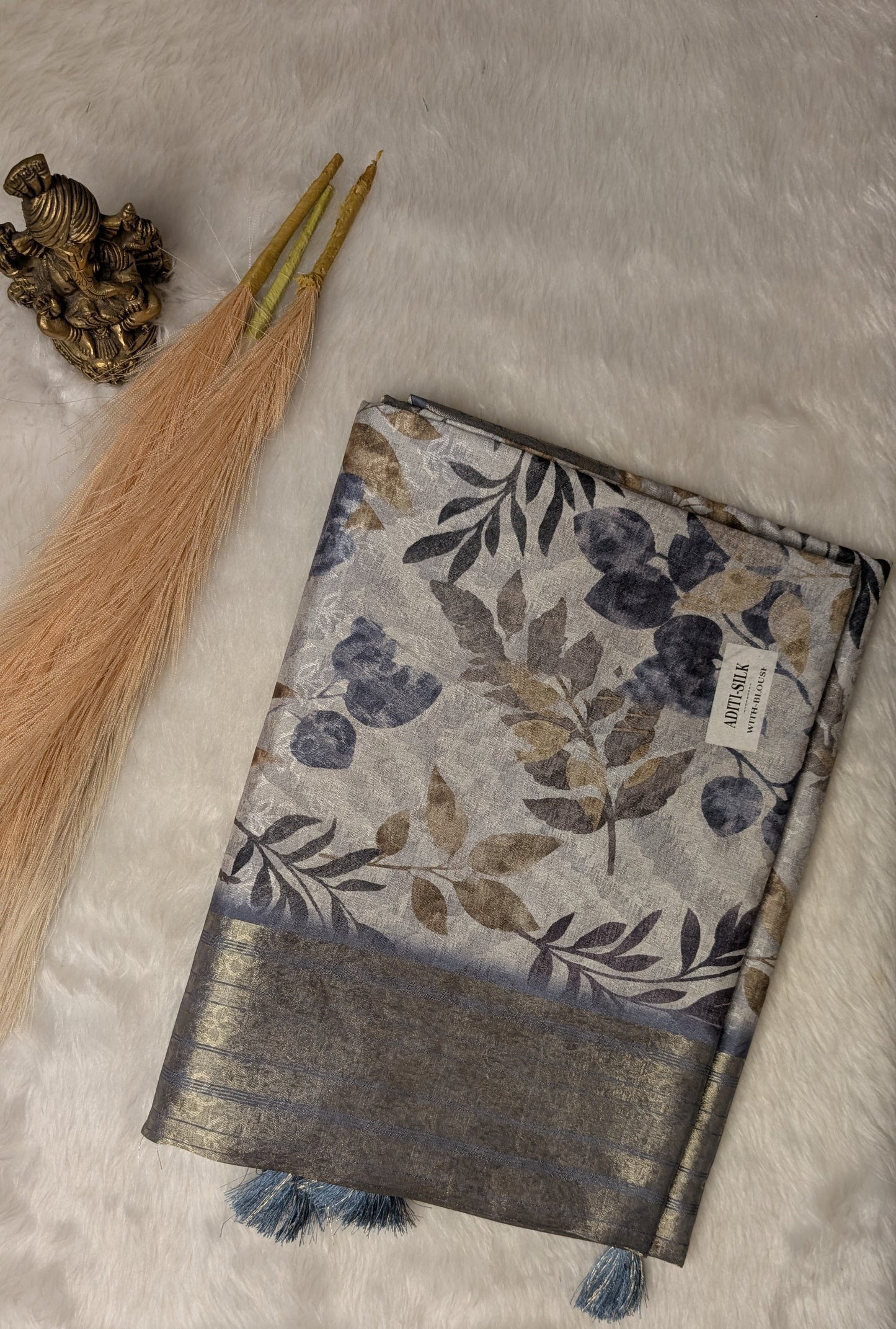 Pearl Grey Soft Silk Saree