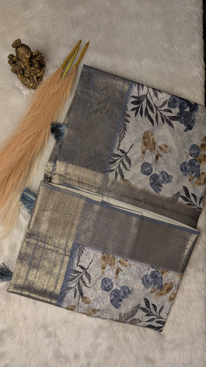 Pearl Grey Soft Silk Saree
