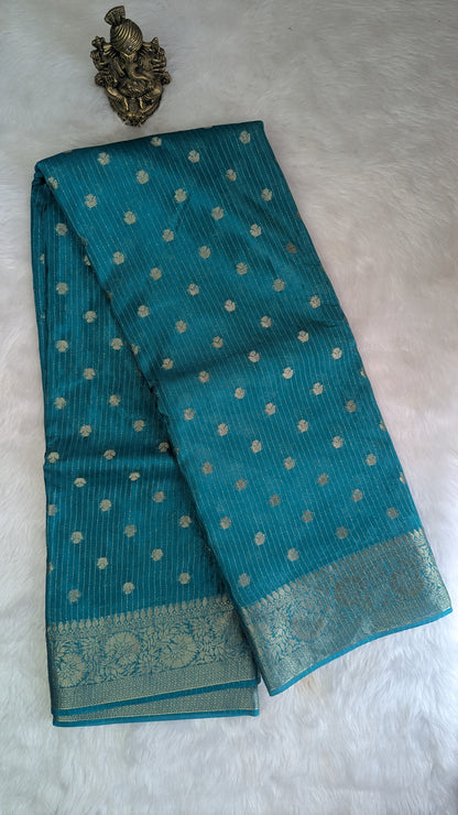 Blue Semi Banaras Silk Saree