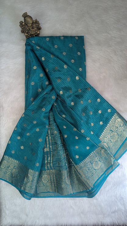 Blue Semi Banaras Silk Saree