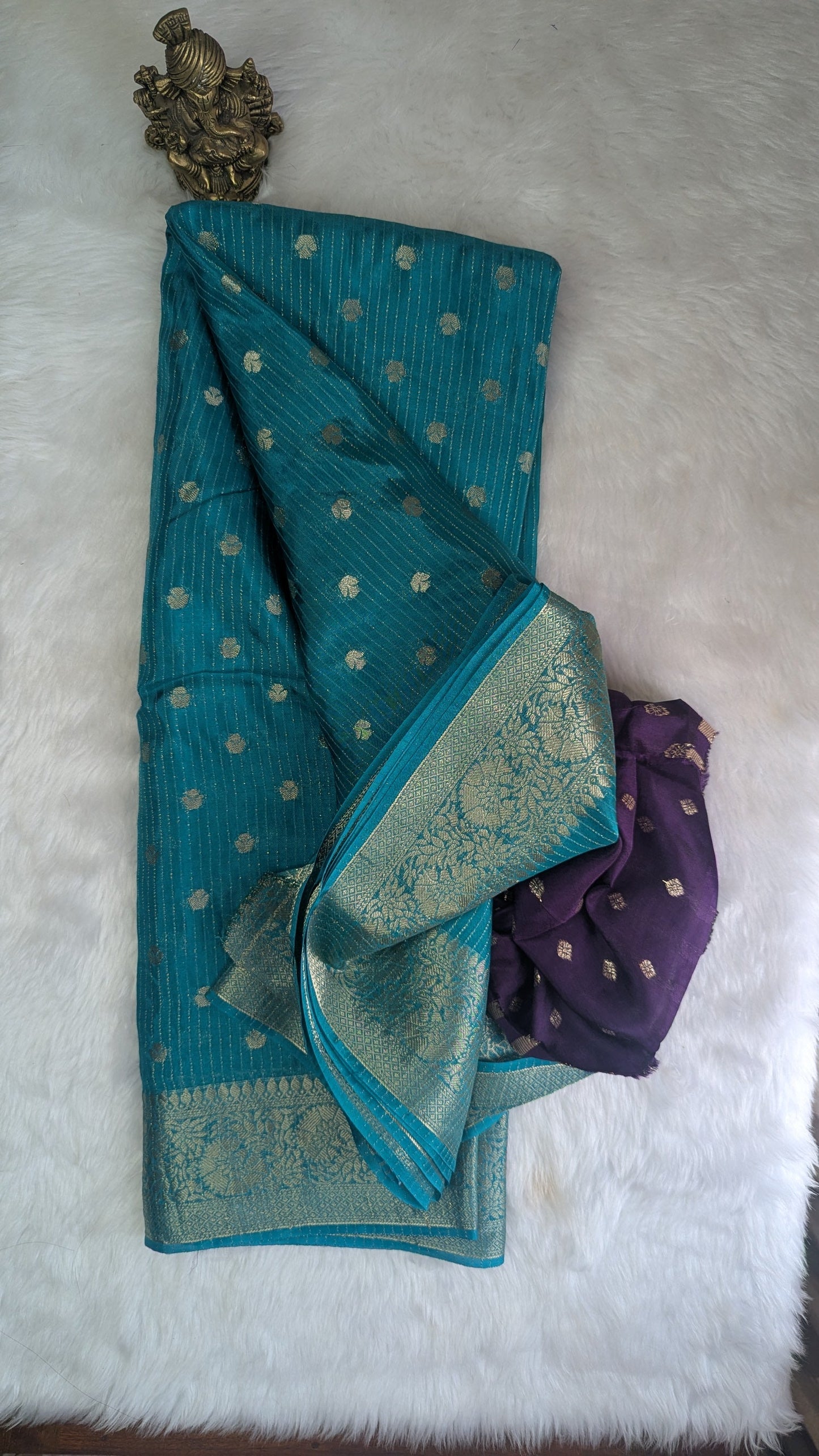 Blue Semi Banaras Silk Saree