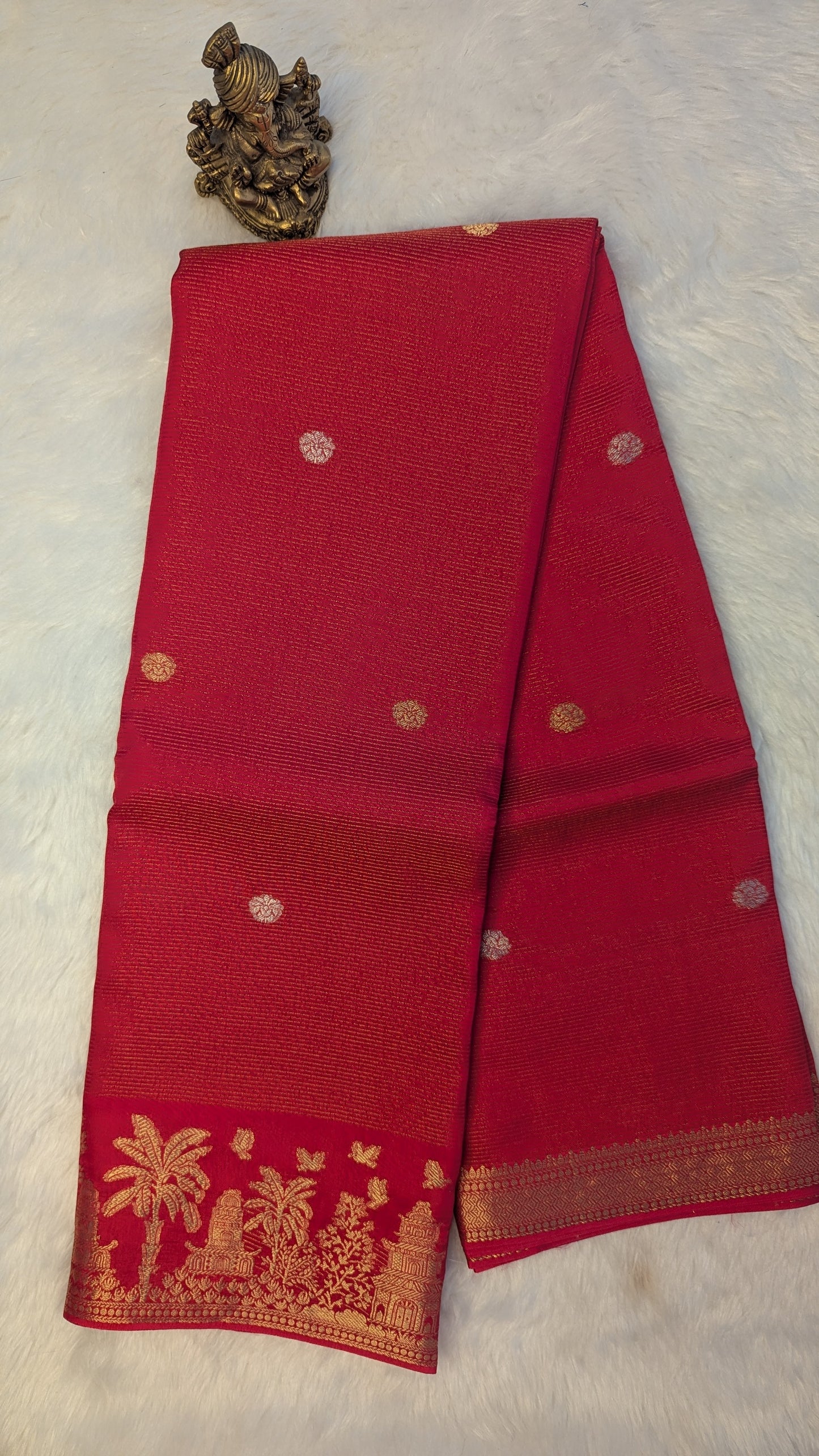 Dark Pink Crepe Silk Saree with Tree Border