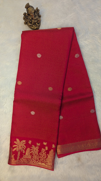 Dark Pink Crepe Silk Saree with Tree Border