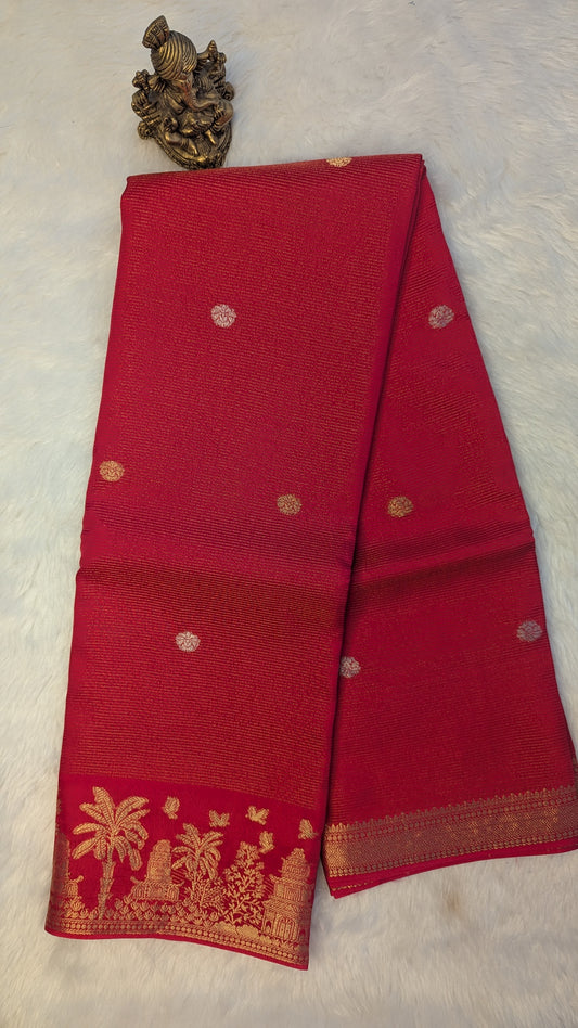 Dark Pink Crepe Silk Saree with Tree Border