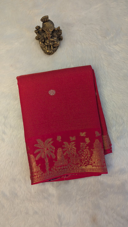 Dark Pink Crepe Silk Saree with Tree Border
