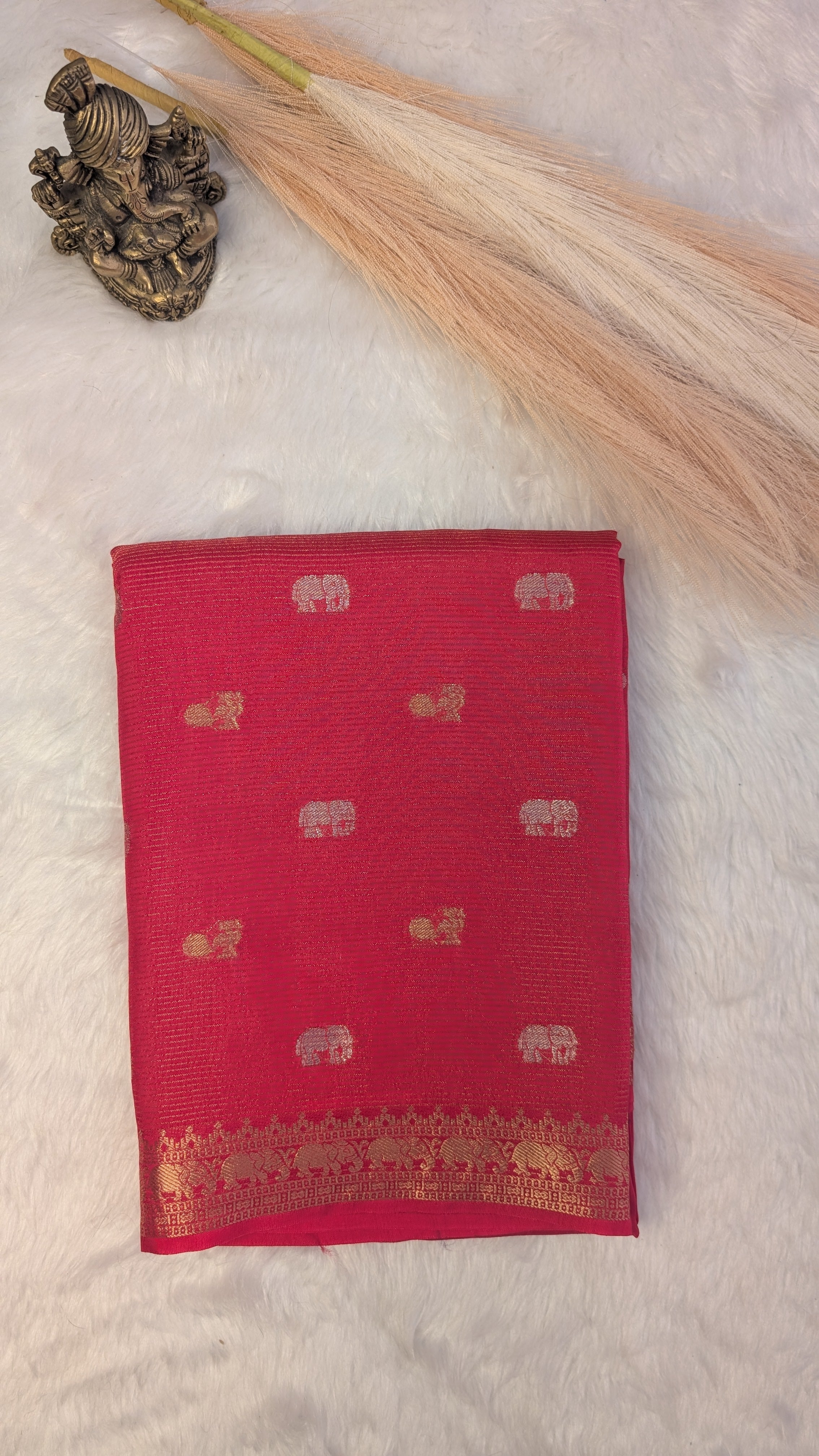 Magenta Crepe Silk Saree with Big border with Zari lines and Buttis