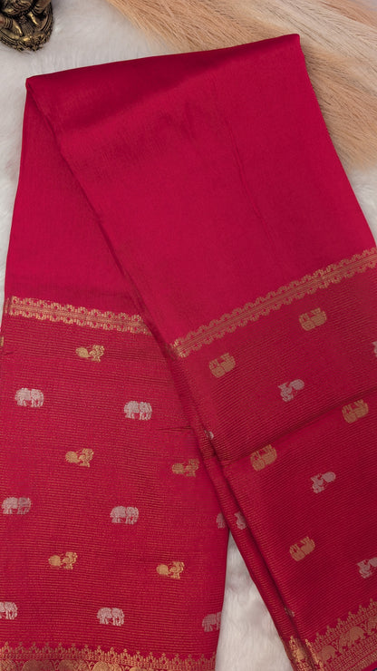 Magenta Crepe Silk Saree with Big border with Zari lines and Buttis