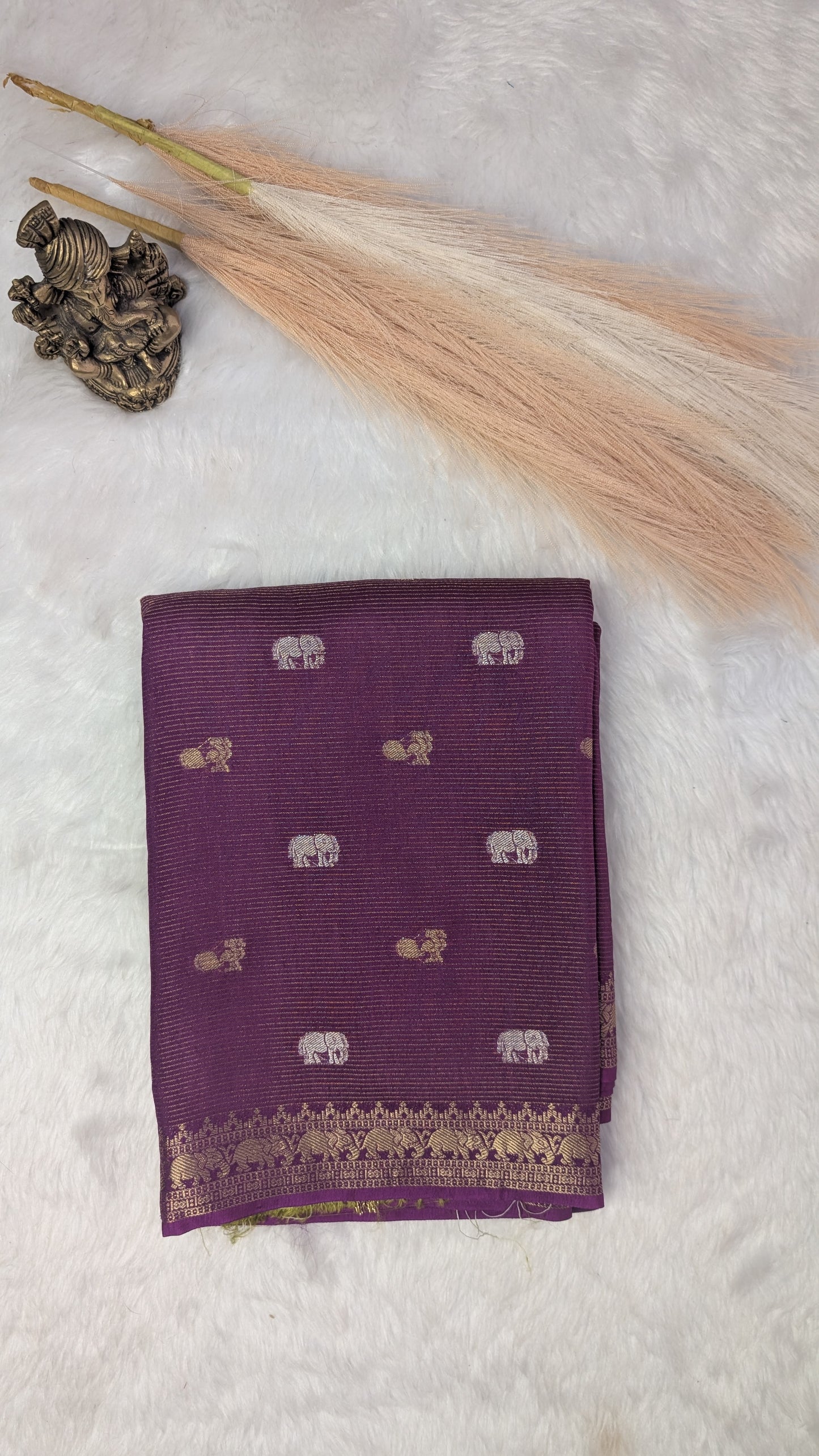 Purple Crepe Silk Saree with Big border with Zari lines and Buttis