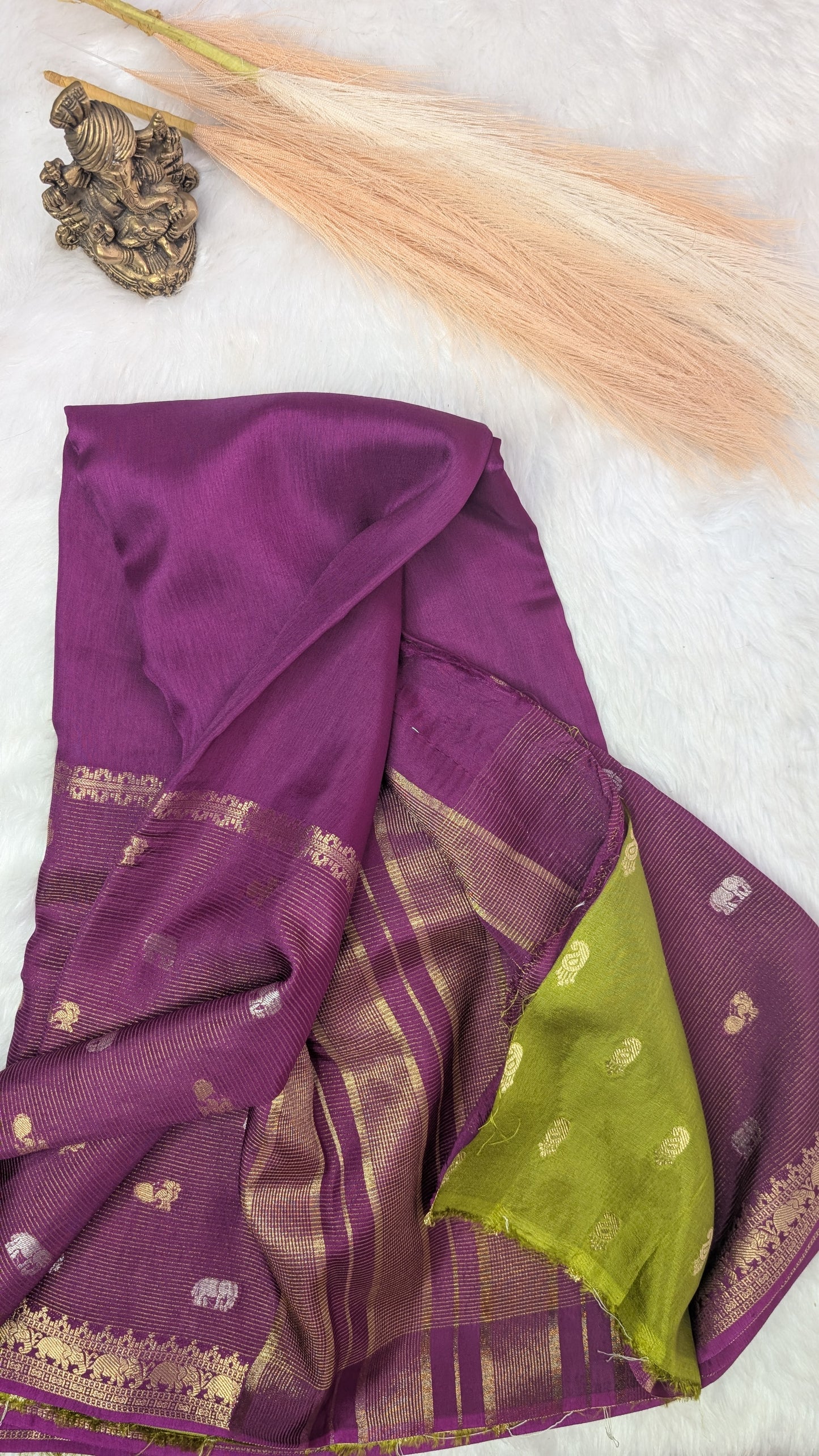 Purple Crepe Silk Saree with Big border with Zari lines and Buttis