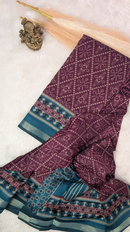 Blended Cotton with Traditional Motifs & Contrast Border