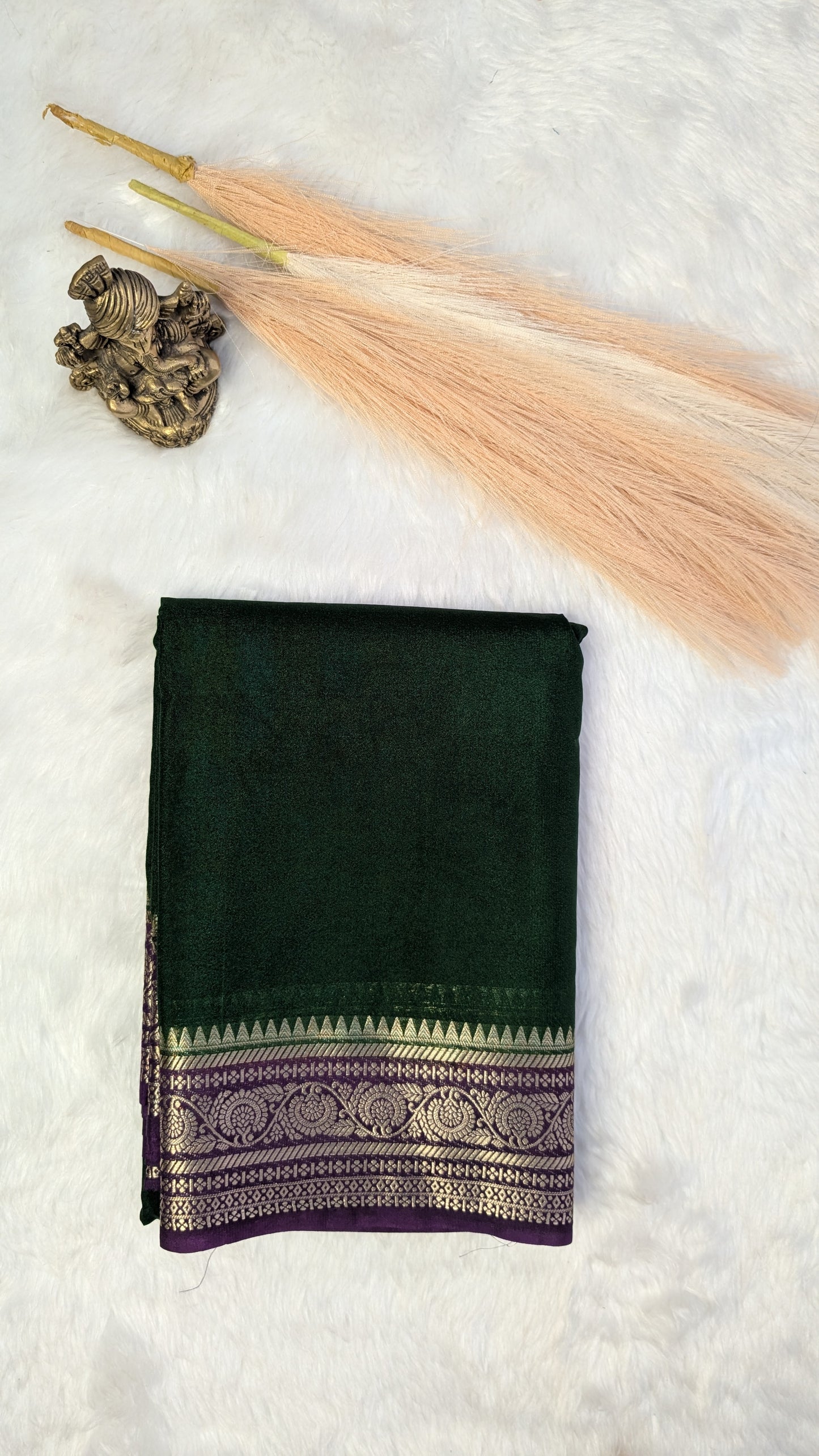 Green and Purple Border Semi Mysore Silk Saree