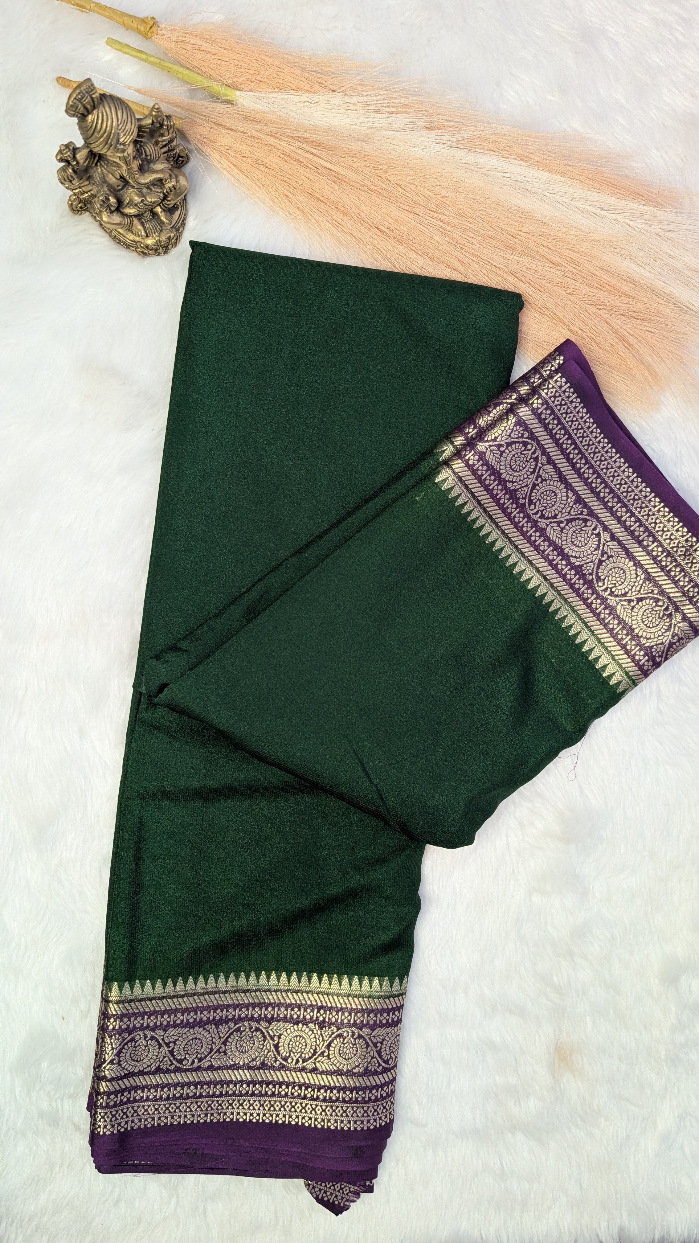 Green and Purple Border Semi Mysore Silk Saree