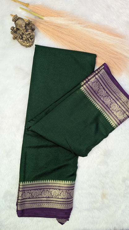 Green and Purple Border Semi Mysore Silk Saree