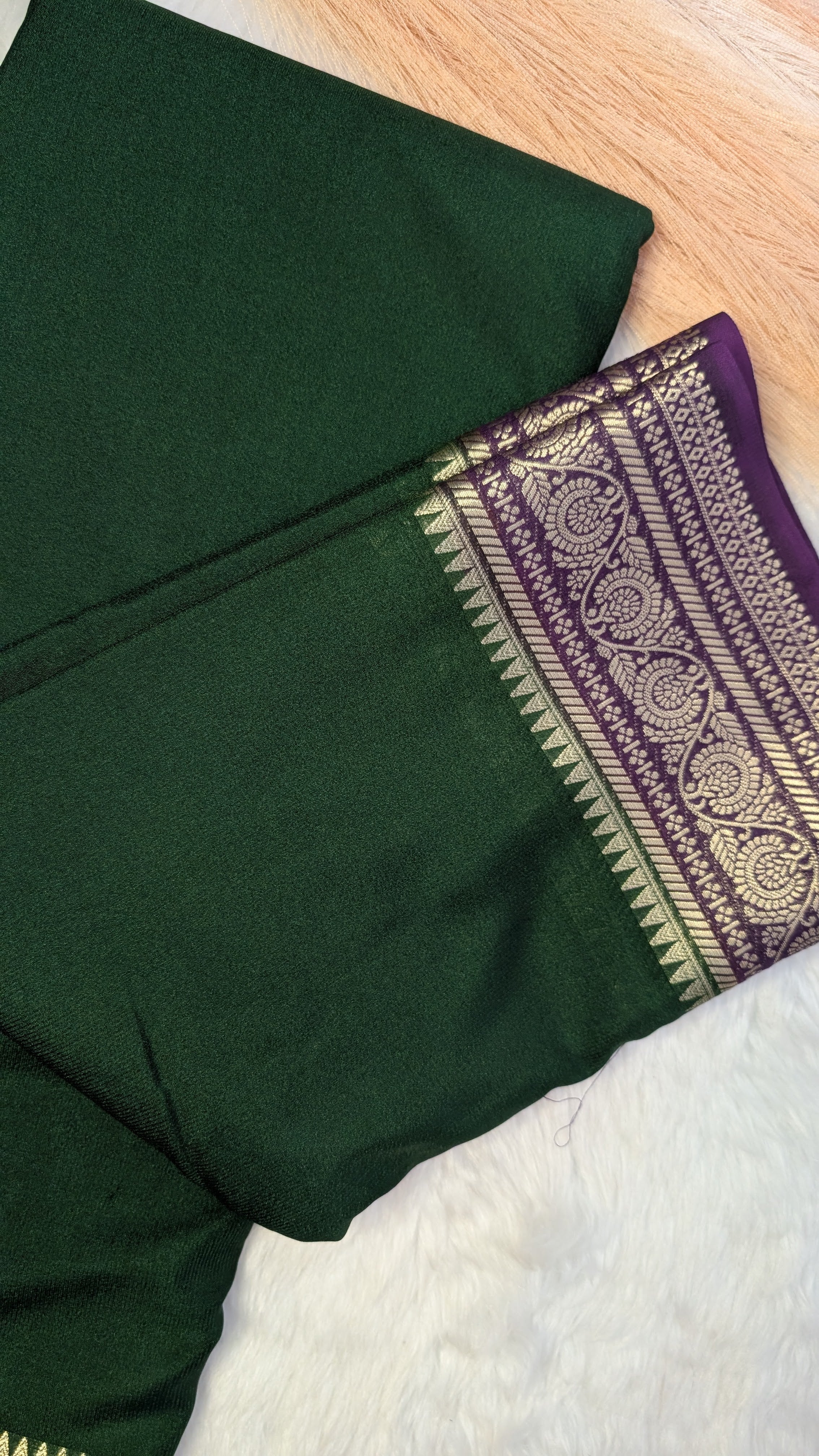 Green and Purple Border Semi Mysore Silk Saree