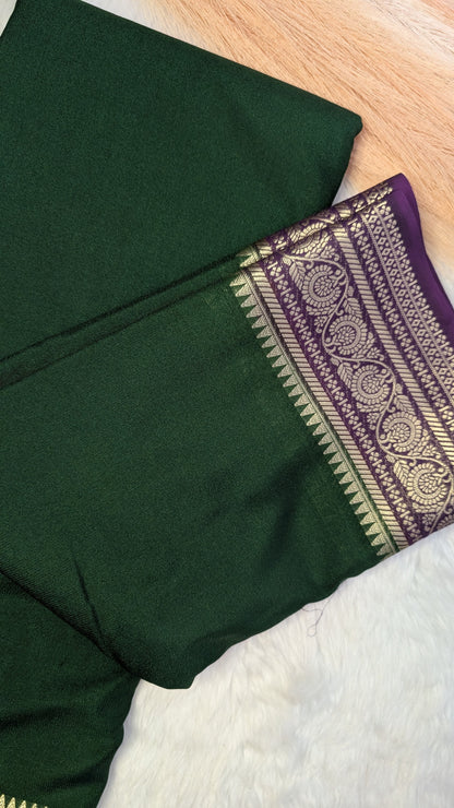 Green and Purple Border Semi Mysore Silk Saree