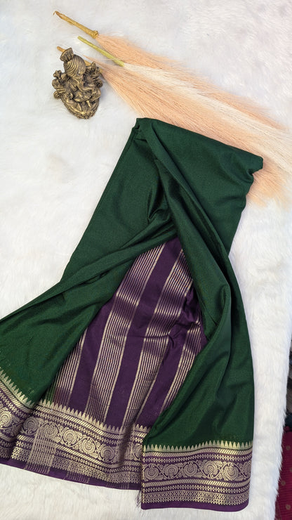 Green and Purple Border Semi Mysore Silk Saree