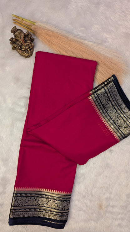 Magenta and Purple border Semi Mysore Silk Saree