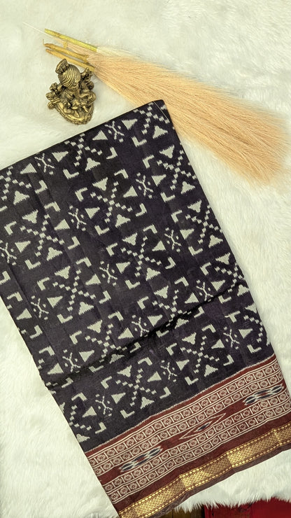 Navy Blue and Maroon Border Cotton Ikkat Saree