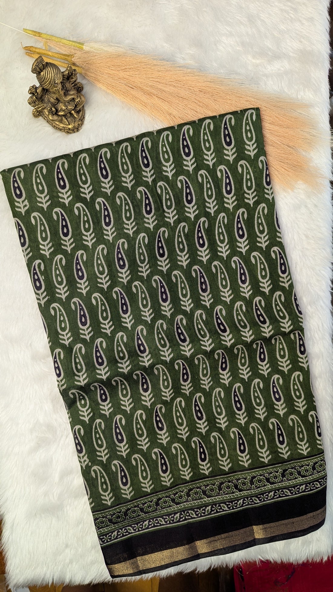 Green and Blue Border Cotton Ikkat Saree