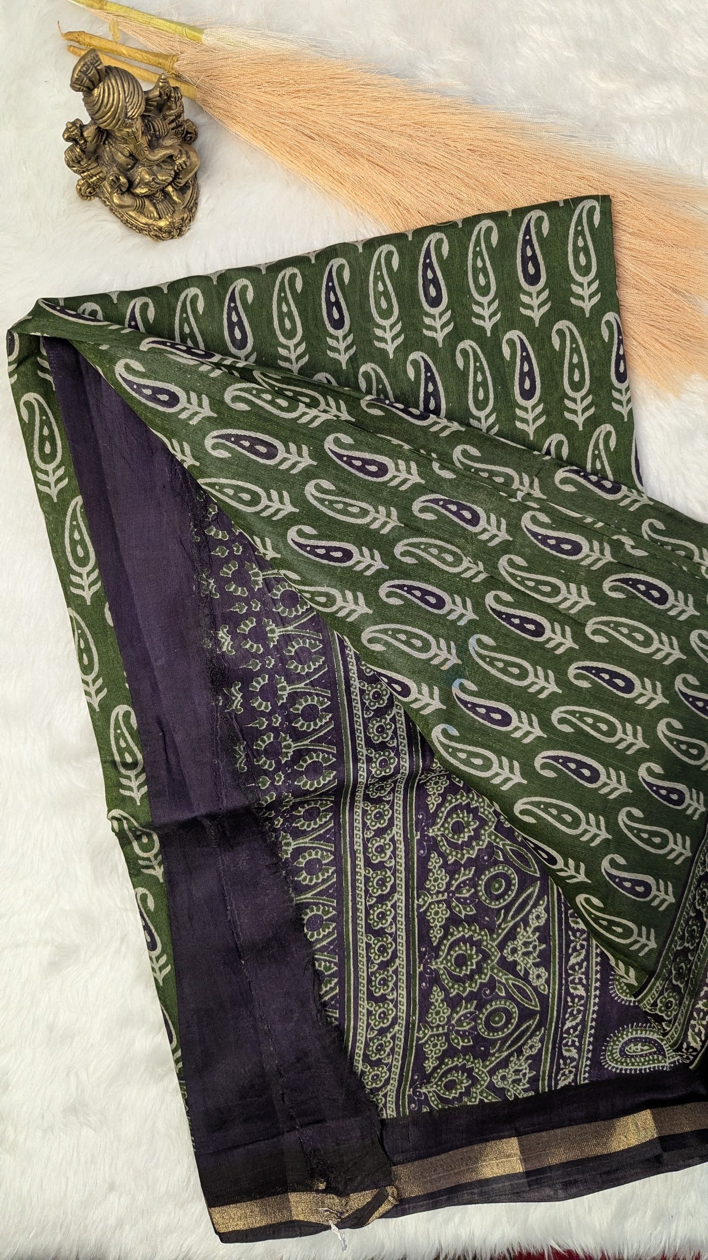 Green and Blue Border Cotton Ikkat Saree