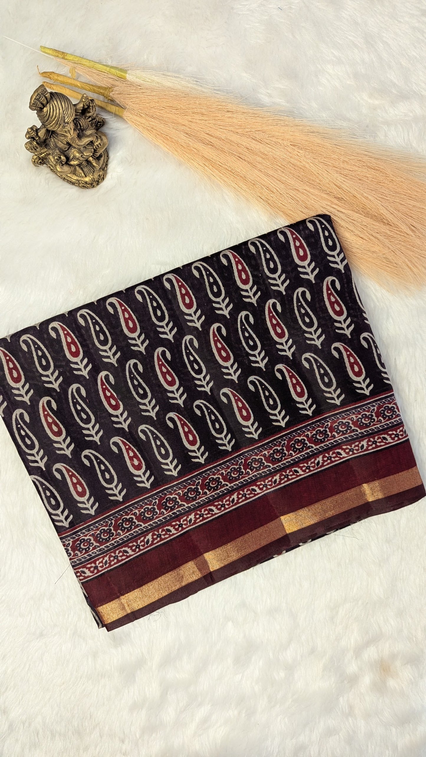 Navy Blue and Maroon Border Cotton Ikkat Saree