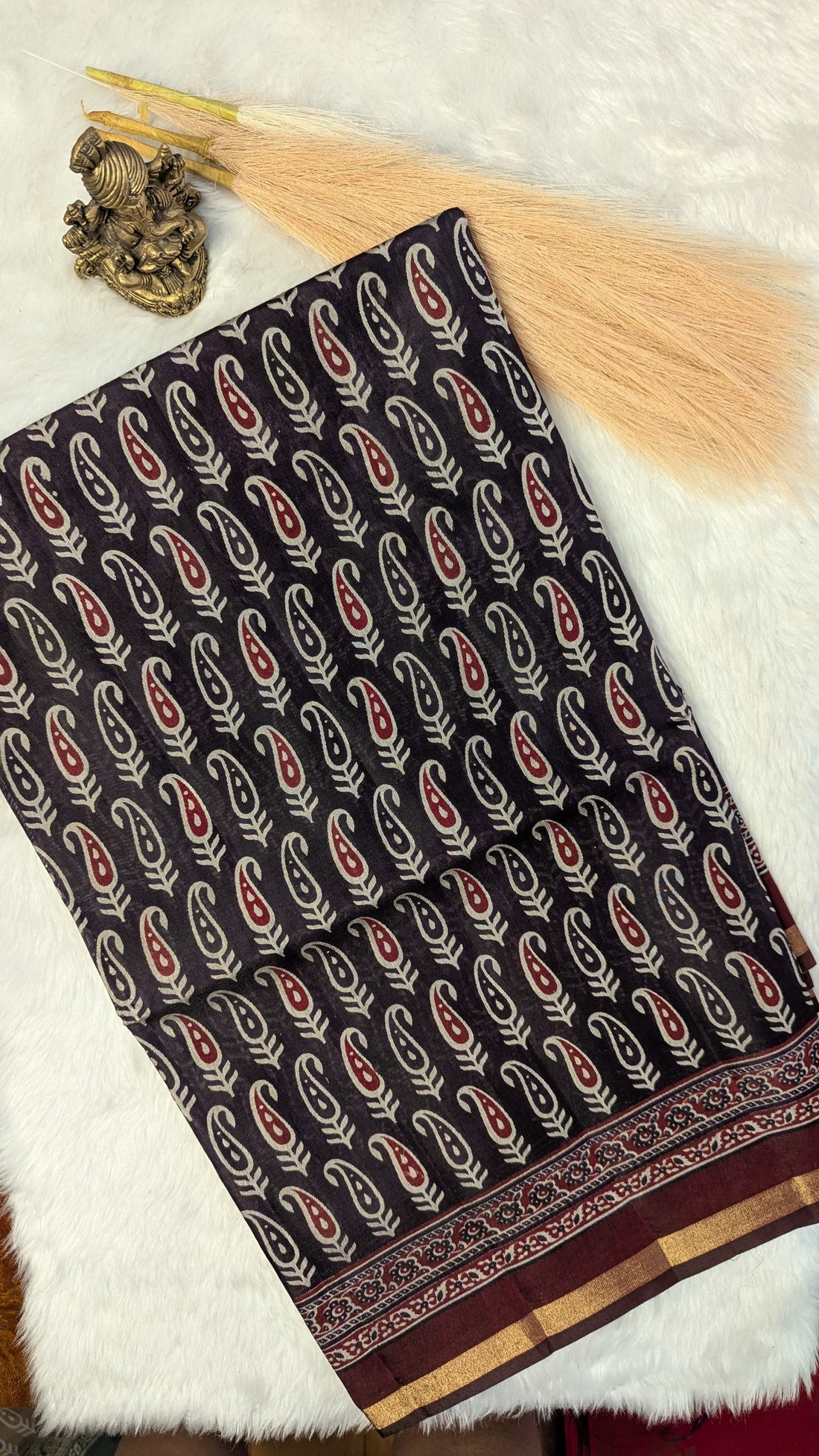 Navy Blue and Maroon Border Cotton Ikkat Saree