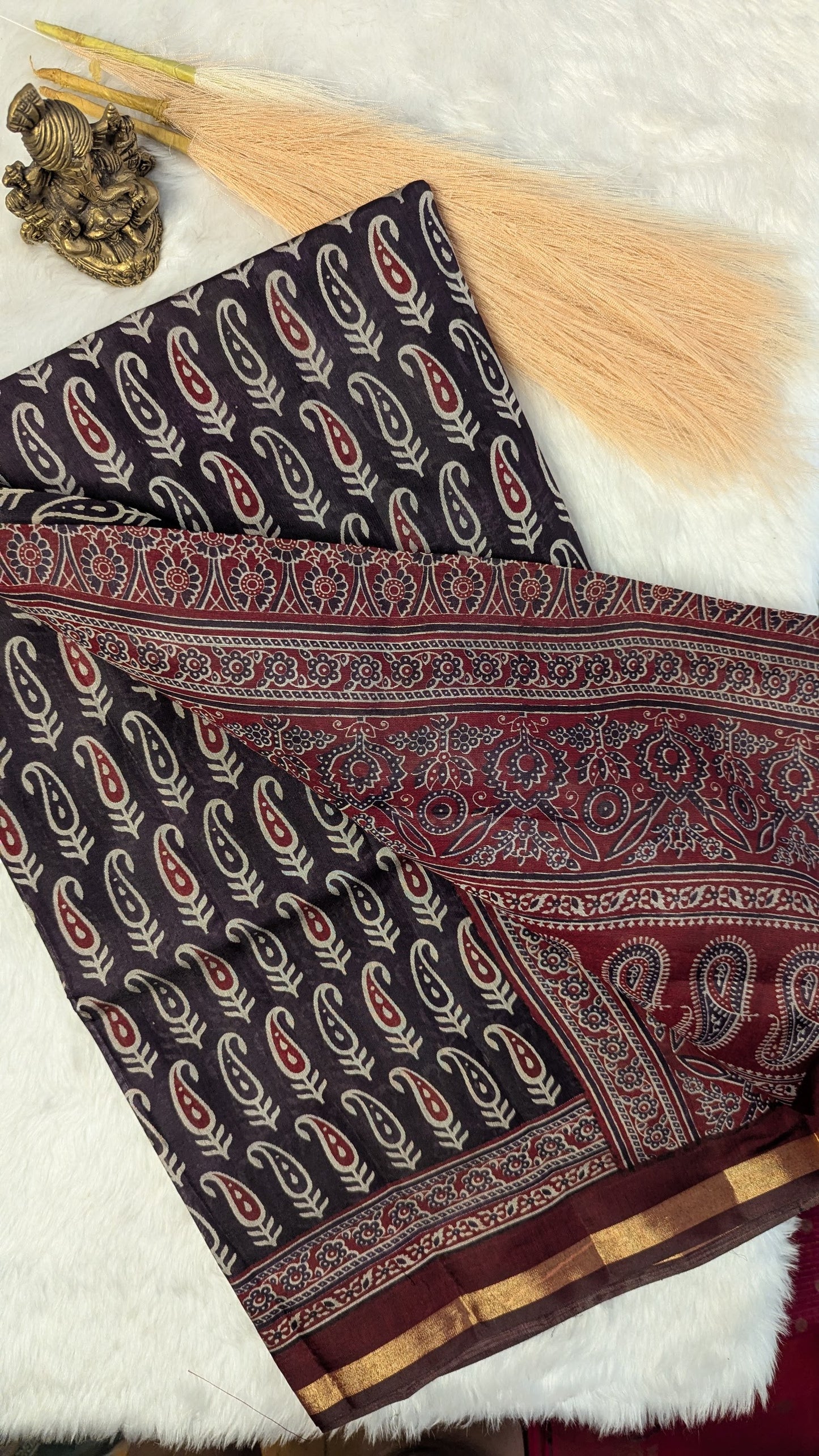 Navy Blue and Maroon Border Cotton Ikkat Saree