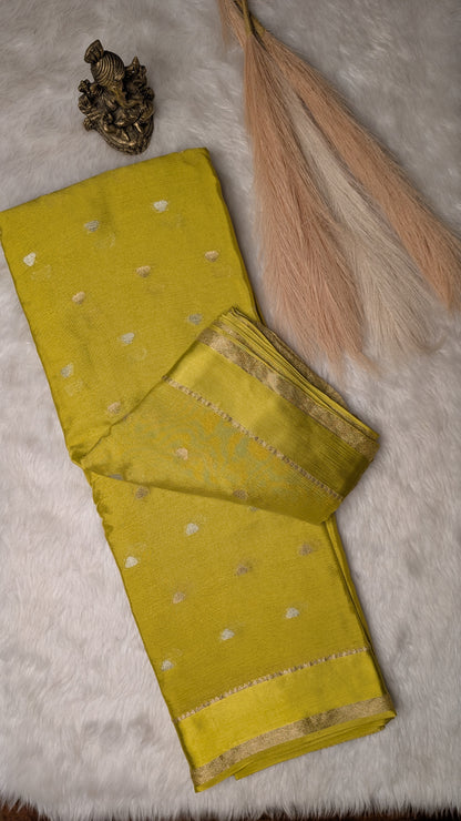 Georgette Crepe Silk with Golden Buttis- Mustard