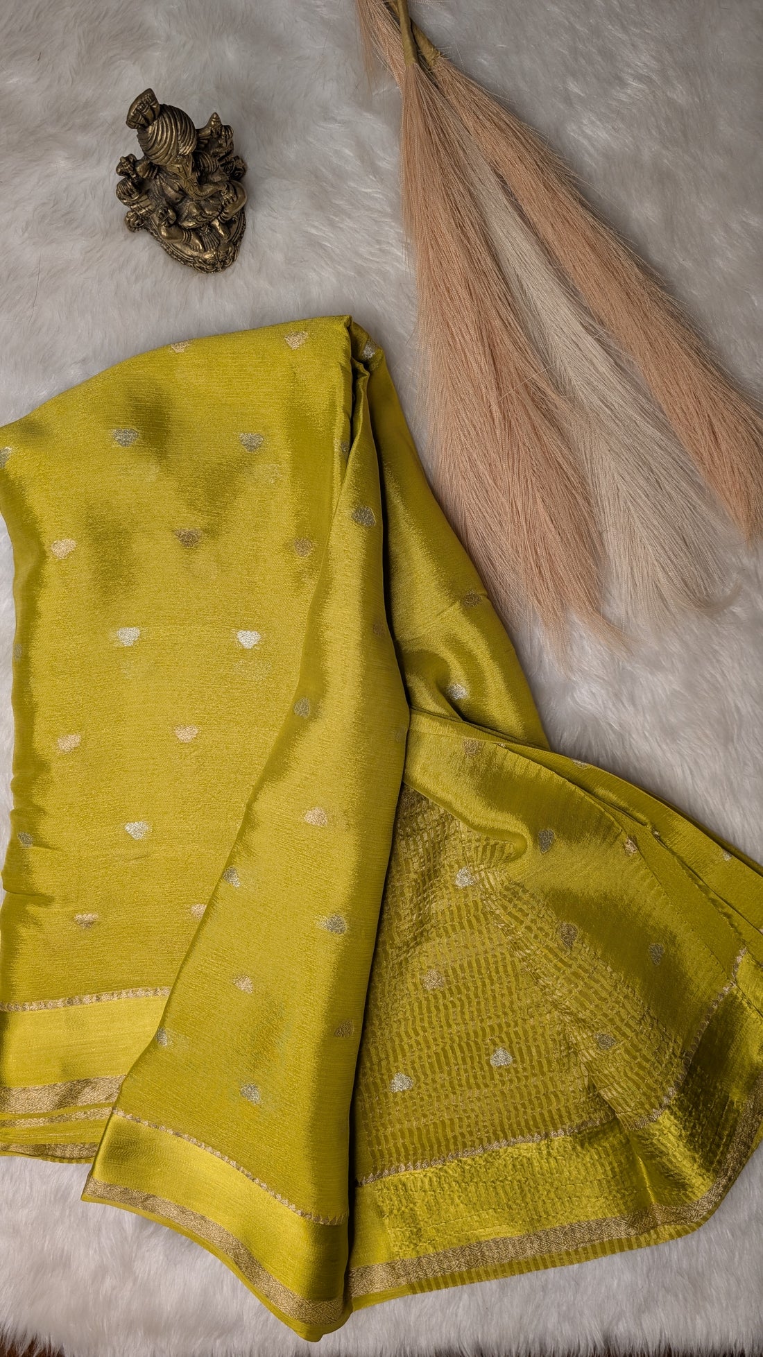 Georgette Crepe Silk with Golden Buttis- Mustard