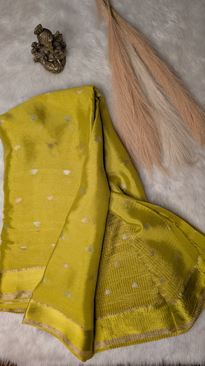 Georgette Crepe Silk with Golden Buttis- Mustard