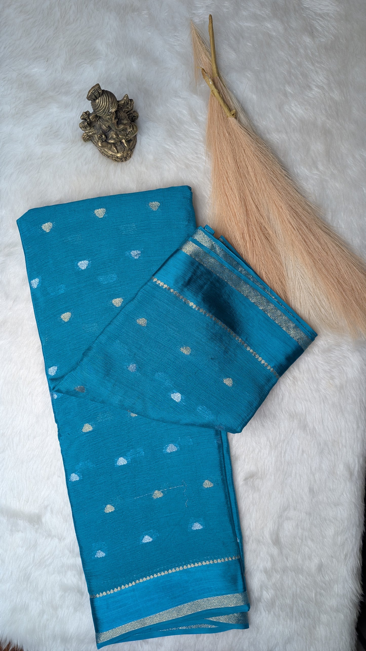 Georgette Crepe Silk with Golden Buttis- Blue