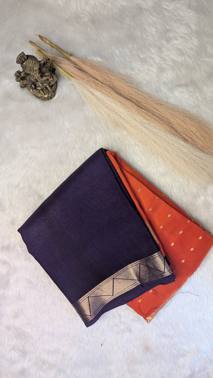 Orange and Purple Half n Half Crepe Silk Saree