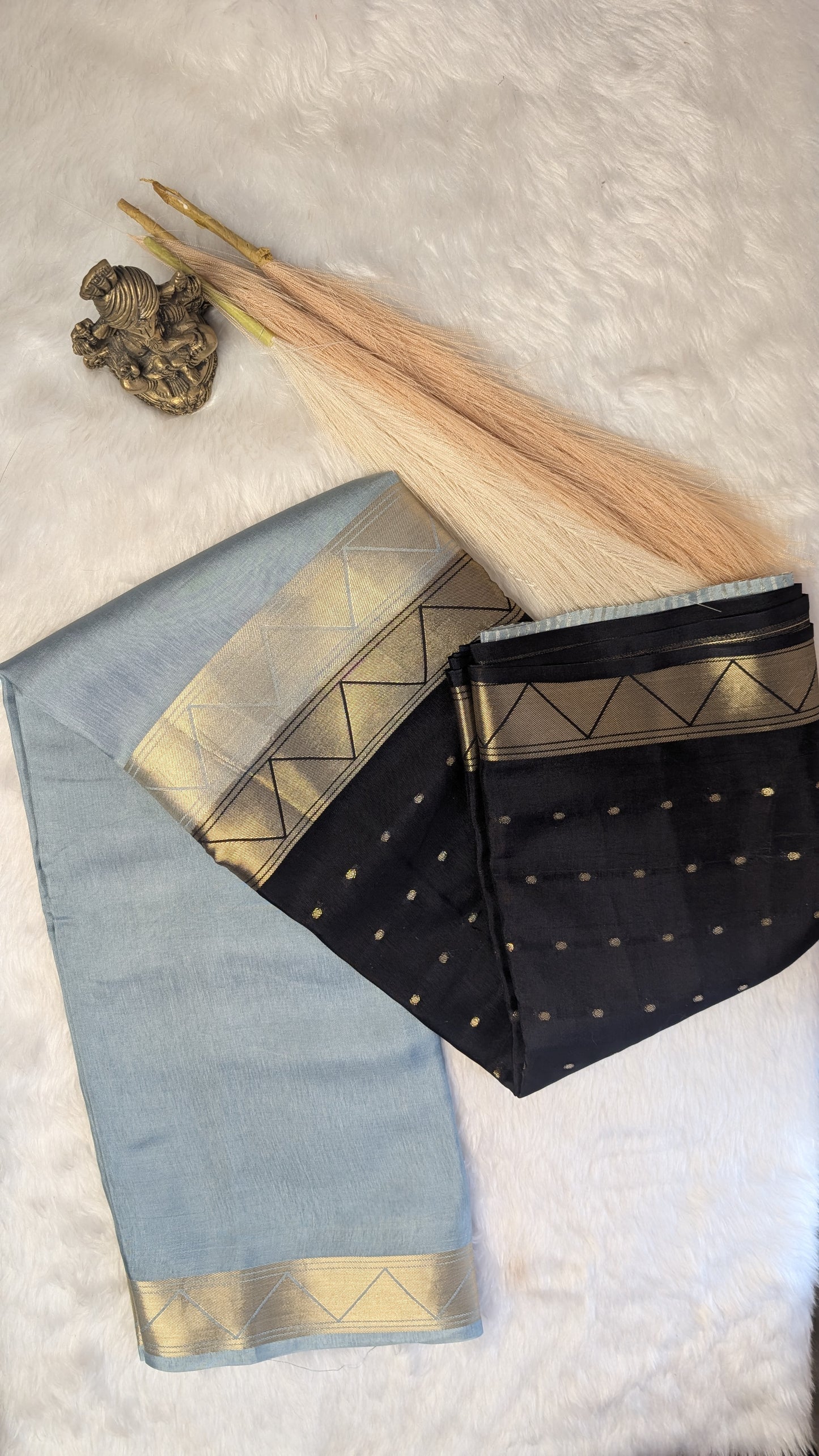 Black and Grey Half n Half Crepe Silk Saree