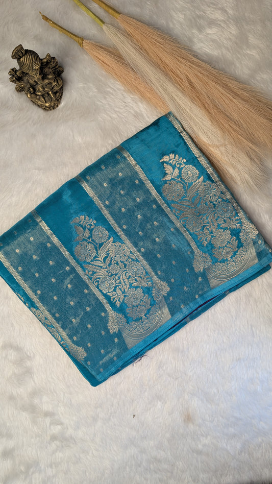 Blue Light Tissue with Zari Lines