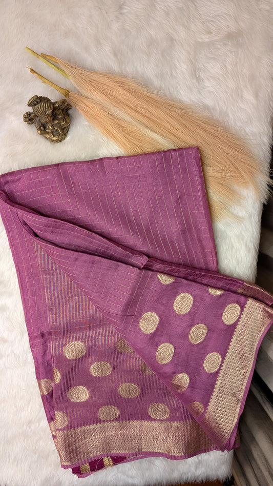 Lavender Crepe Silk with Checks and Border Buttis