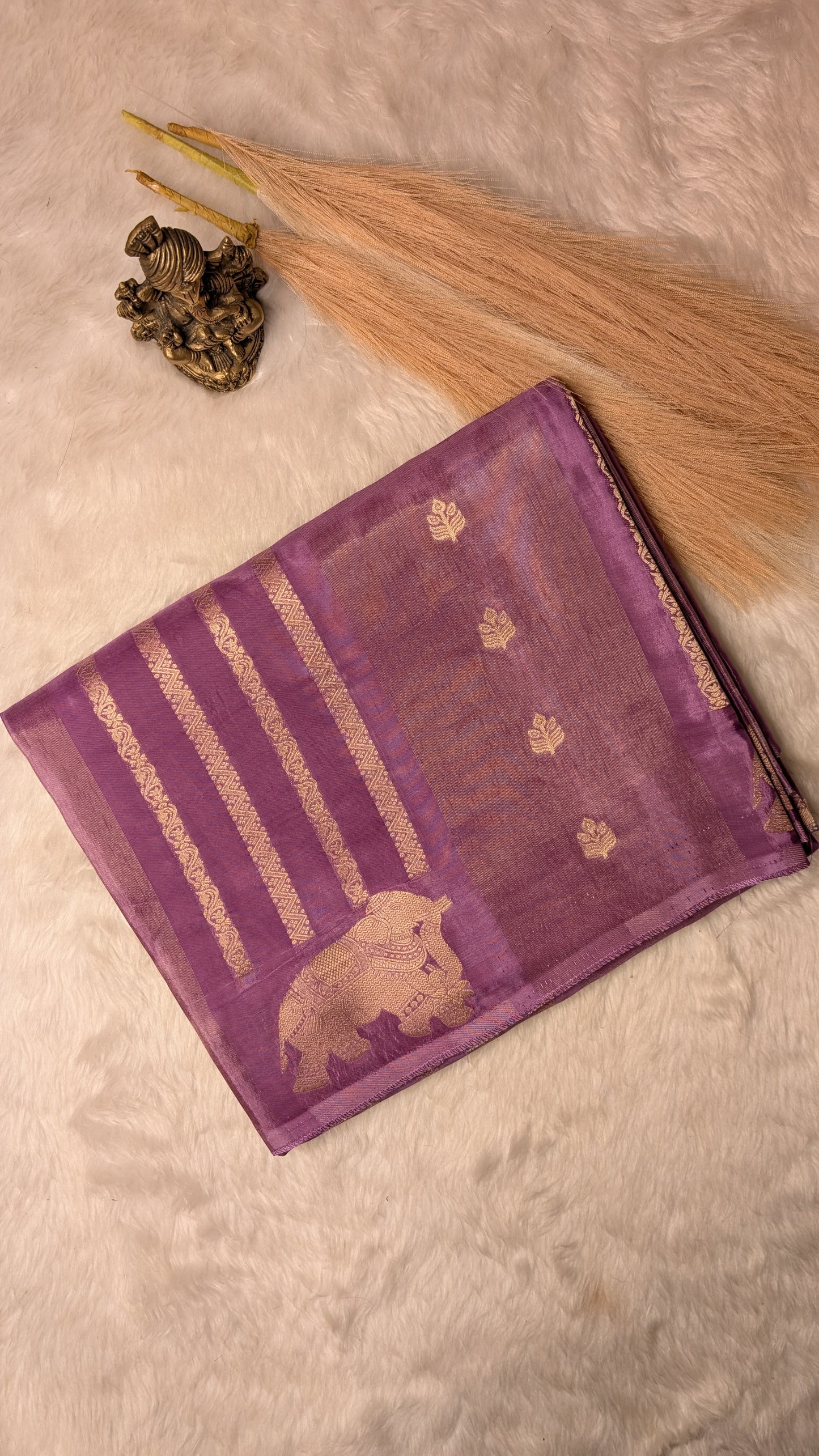 Light Purple Tissue with Elephant and Zari Lines