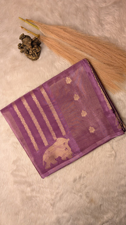 Light Purple Tissue with Elephant and Zari Lines
