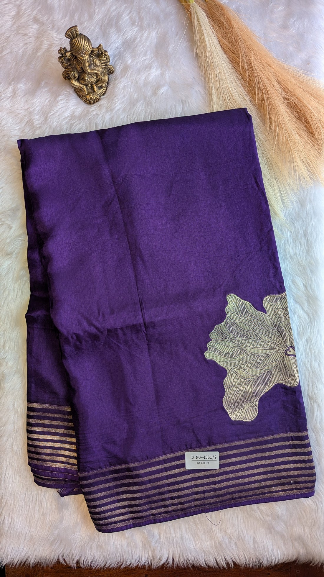 Purple Crepe Silk with Big Zari Flower Motifs