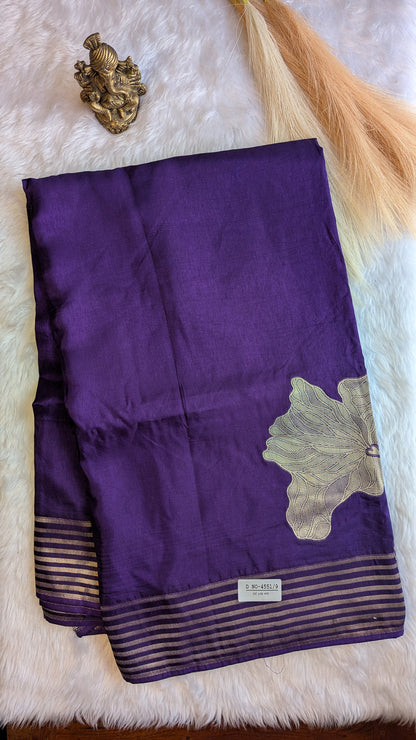 Purple Crepe Silk with Big Zari Flower Motifs