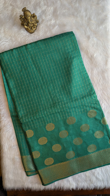 Peacock Green Crepe Silk with Checks and Border Buttis