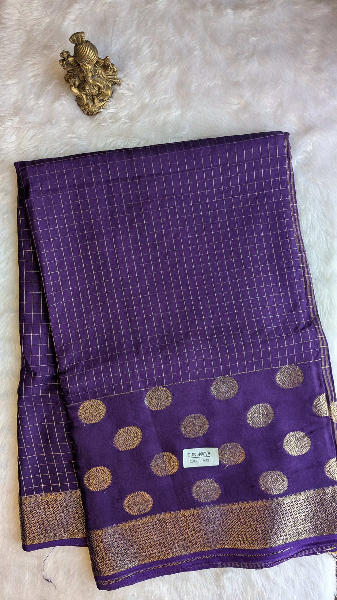Purple Crepe Silk with Checks and Border Buttis